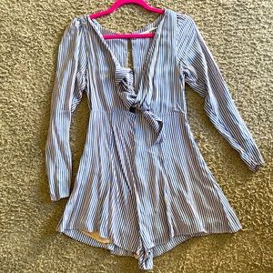 Dressy Striped romper (blue & tan)